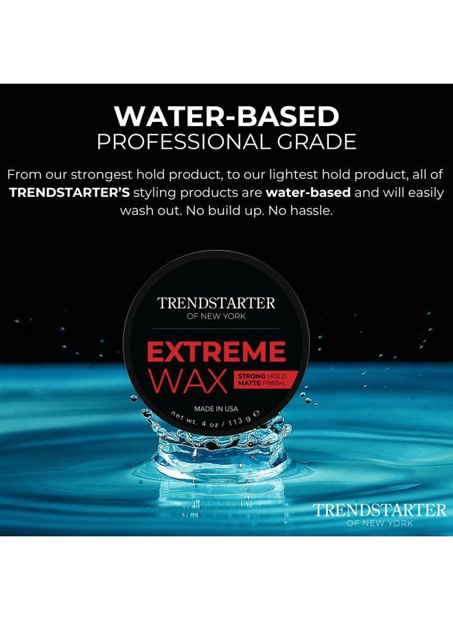 Hair Wax - Extreme, 4oz - Matte Finish - Premium Water Based Flake-Free Hair Styling Pomade for All Hair Types - All-Day Strong Hold