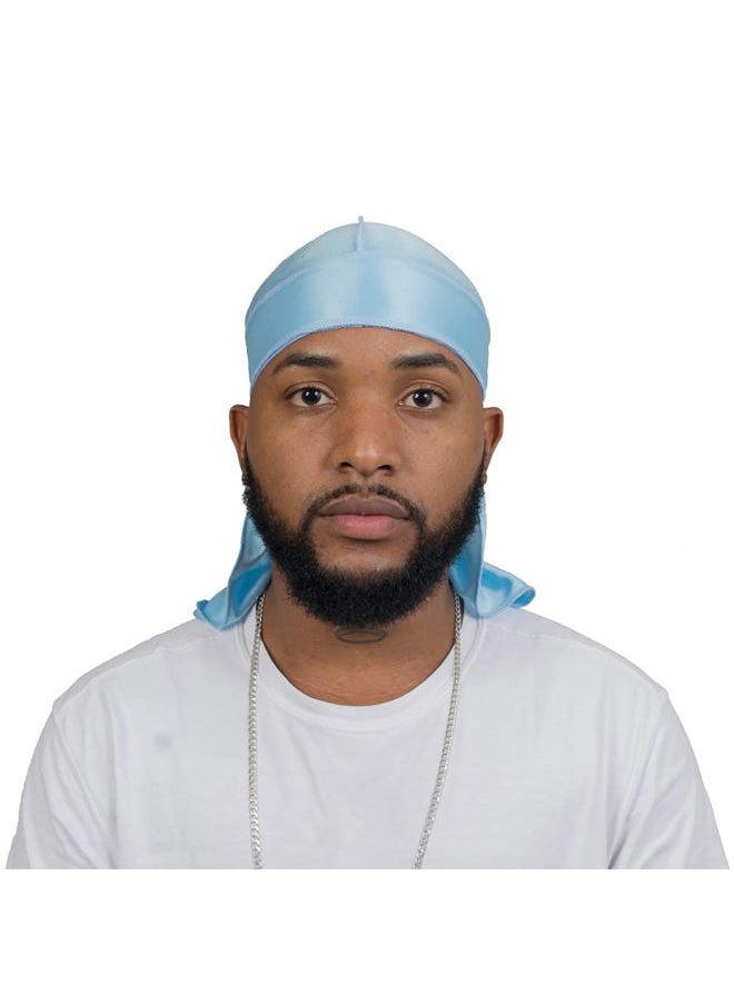 Silky Durag for Men Wave Cap Satin Dorag for Men Women 360 Wave (SBlue)