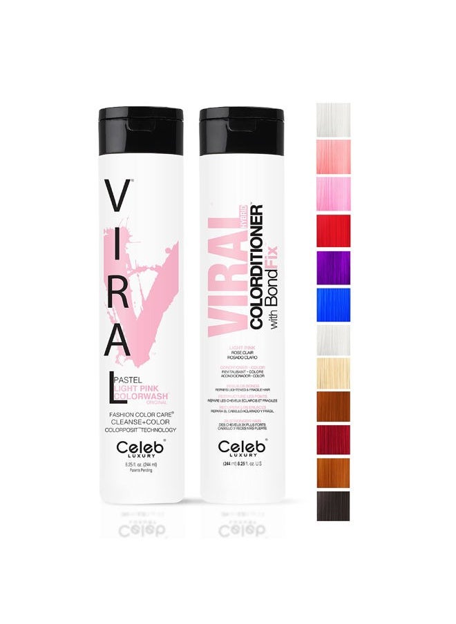 Viral Duo Color Depositing Colorwash Shampoo & Conditioner Set + Bondfix Bond Rebuilder, Semi Permanent Hair Color, Vegan Hair Dye, Light Pink