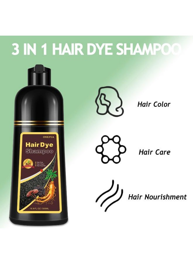 Hair Dye Shampoo 3 in 1, Dark Brown Hair Dye 16.9 FL Oz, Hair Shampoo, Semi-Permanent Hair Dye Shampoo, Lasts 30 Days Hair Color Shampoo (Dark Brown)