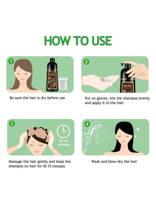 Hair Dye Shampoo 3 in 1, Dark Brown Hair Dye 16.9 FL Oz, Hair Shampoo, Semi-Permanent Hair Dye Shampoo, Lasts 30 Days Hair Color Shampoo (Dark Brown)