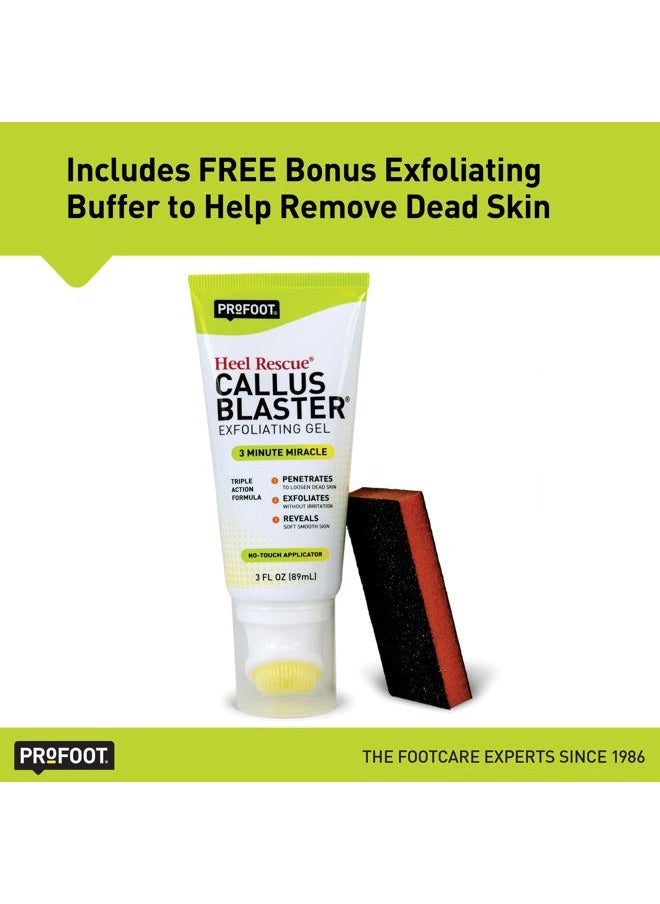 Heel Rescue Callus Blaster Exfoliating Gel, Concentrated Acid Free Exfoliator for Softer, Smoother Feet, No-Touch Brush Applicator & Foot Buffer, 3 Ounce