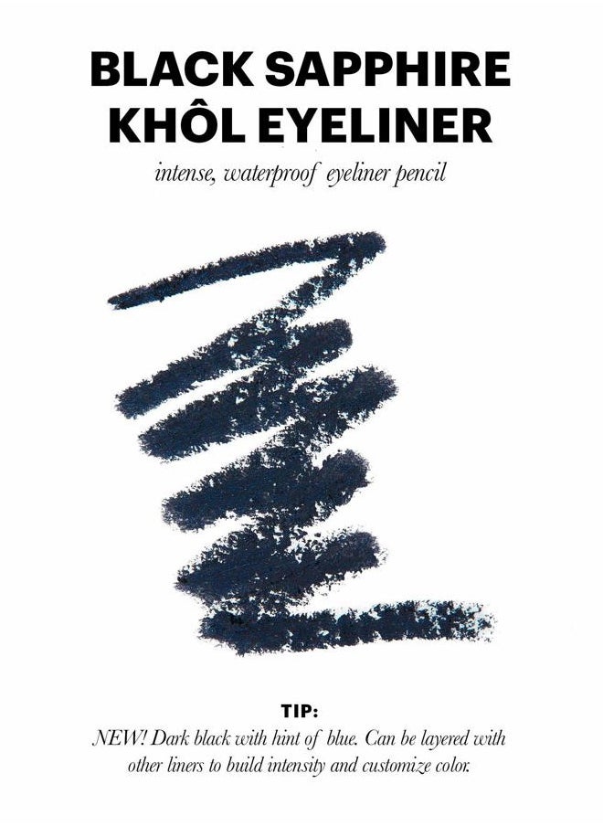 Khôl Eyeliner | Waterproof Eyeliner Pencil with Built-in Smudger | Long-Lasting Intense Color I Black Sapphire