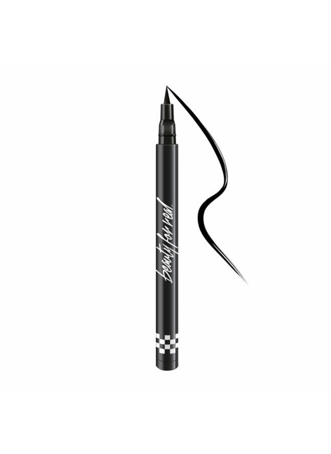 Finish Line Liquid Eyeliner, Jet Black - 24-Hour Wear - Highly Pigmented, Transfer-Resistant, Waterproof Formula - Ultra-Precise Brush Tip - 0.05 oz
