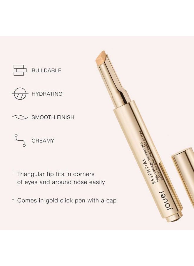 Essential High Coverage Concealer Pen - Under Eye Concealer for Dark Circles - Brightening Makeup for Eye Circles - Color Corrector Eye Primer with Hyaluronic Acid and Vitamin E