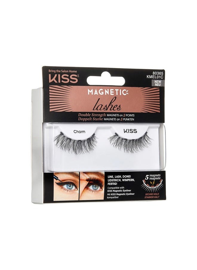 Magnetic Lashes, Charm, 1 Pair of Synthetic False Eyelashes With 5 Double Strength Magnets, Wind Resistant, Dermatologist Tested Fake Lashes Last Up To 16 Hours, Reusable Up To 15 Times, Black