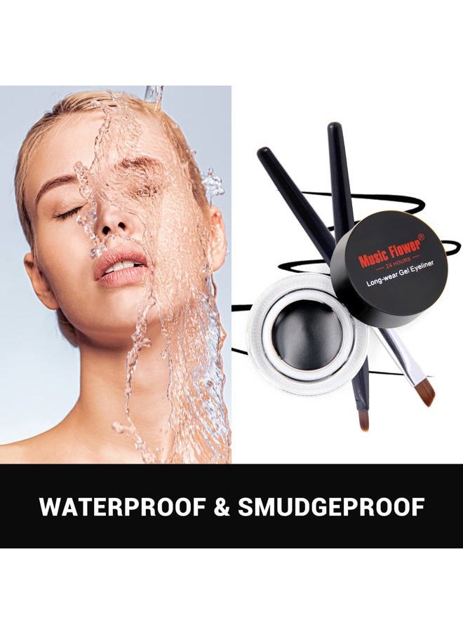 Gel Eyeliner, Black and Brown Eyeliner Waterproof Long Lasting Smudge Proof Gel Liner with 2 Brushes, Easy to Apply Eye Makeup 3 g, Pack of 2