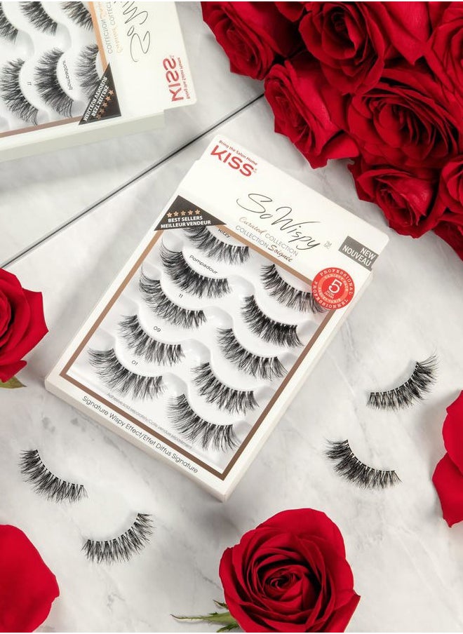 So Wispy Curated Collection of Bestselling False Eyelash Styles Multipack, Volume & Curl, Lash Extensions Look, Signature Wispy Effect, Cruelty Free, Reusable, Contact Lens Friendly, 5-Pair