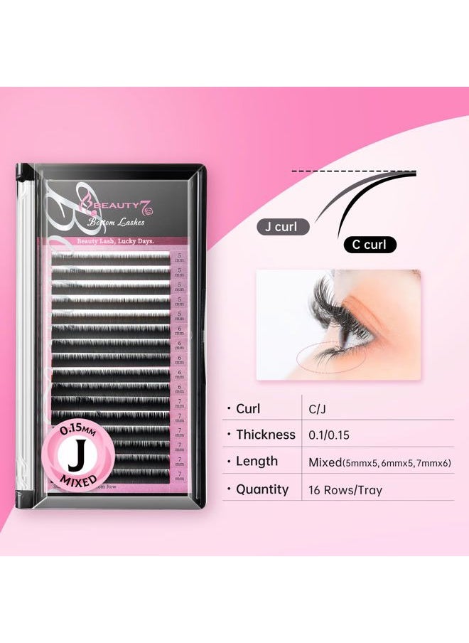 Mixed Volume Under Bottom Lower Individual False Eyelash Extension Tray Matte Synthetic Mink Lash (0.15 Thickness, J Curl)