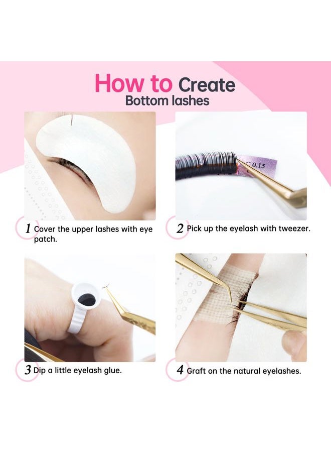 Mixed Volume Under Bottom Lower Individual False Eyelash Extension Tray Matte Synthetic Mink Lash (0.15 Thickness, J Curl)
