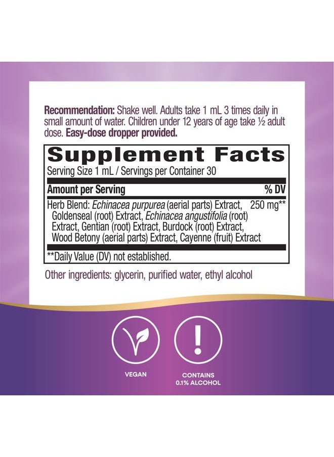 Premium Formula Echinacea-Goldenseal, 250 mg per serving, 99.9% Alcohol-Free, 1.01 Oz.