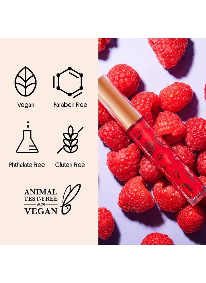 Fruity Gloss pH Lip Stain, Non Sticky Lip Gloss, Tinted Lip Oil, Lip Lacquer, Yummy Fruit Lipgloss, Jojoba Oil for Hydration & Shine, Raspberry