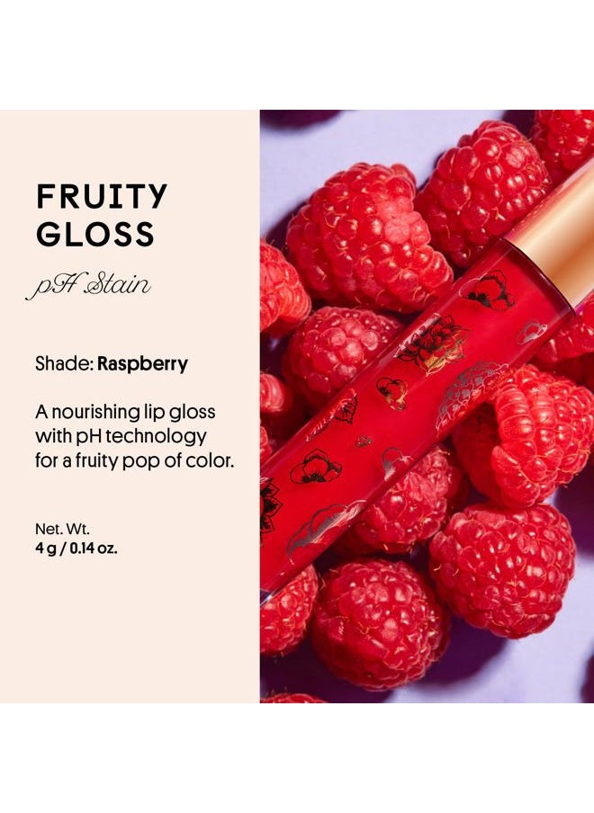 Fruity Gloss pH Lip Stain, Non Sticky Lip Gloss, Tinted Lip Oil, Lip Lacquer, Yummy Fruit Lipgloss, Jojoba Oil for Hydration & Shine, Raspberry