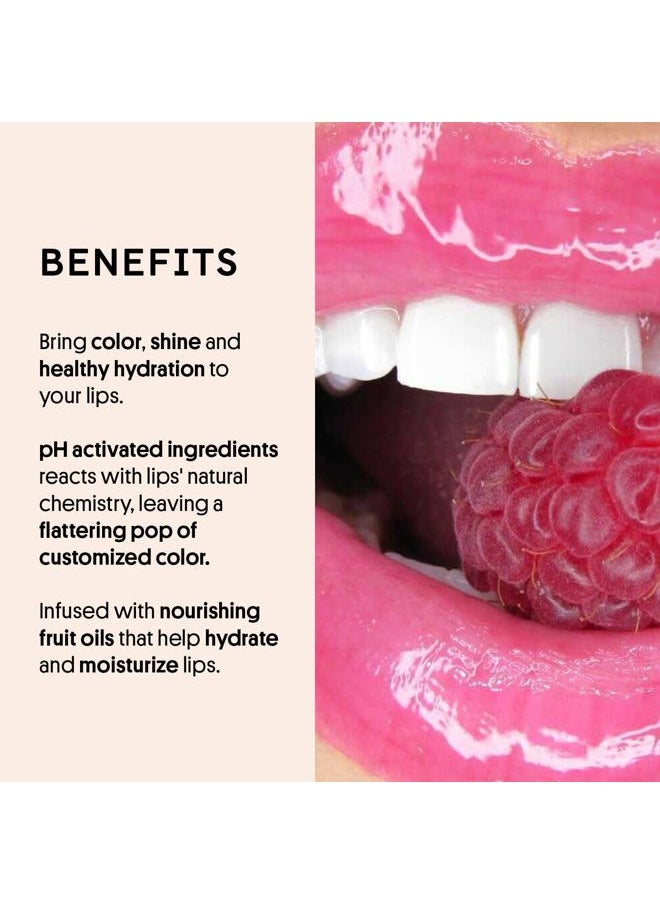 Fruity Gloss pH Lip Stain, Non Sticky Lip Gloss, Tinted Lip Oil, Lip Lacquer, Yummy Fruit Lipgloss, Jojoba Oil for Hydration & Shine, Raspberry