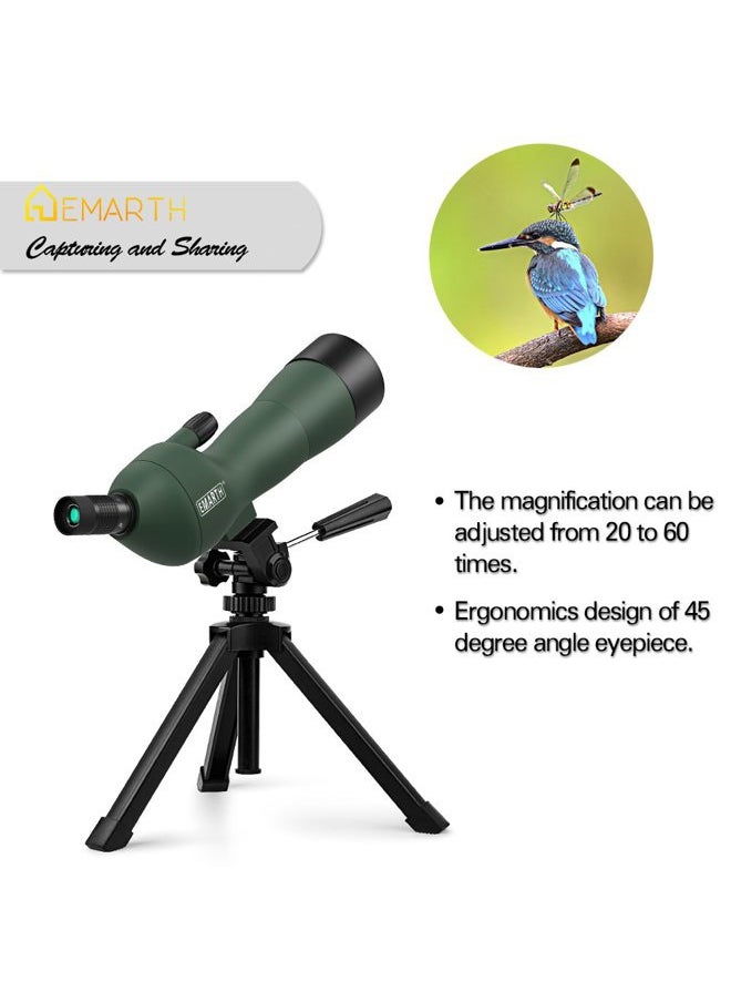 20-60x60AE 45 Degree Angled Spotting Scope with Tripod, Phone Adapter, Carry Bag, Scope for Target Shooting Bird Watching Hunting Wildlife
