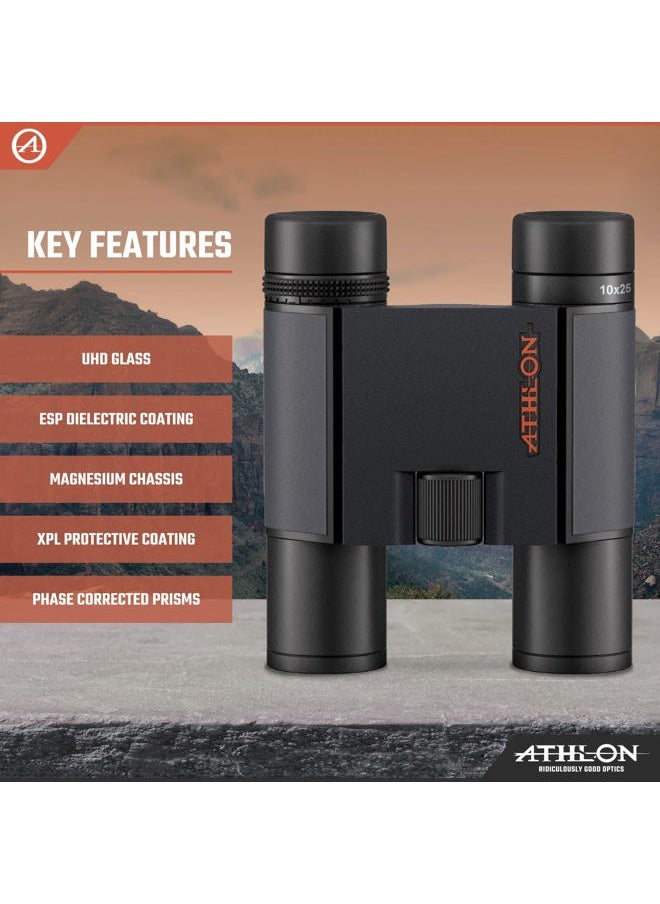 10x25 Midas G2 UHD Black Binoculars with Eye Relief for Adults and Kids, High-Powered Binoculars for Hunting, Birdwatching, and More