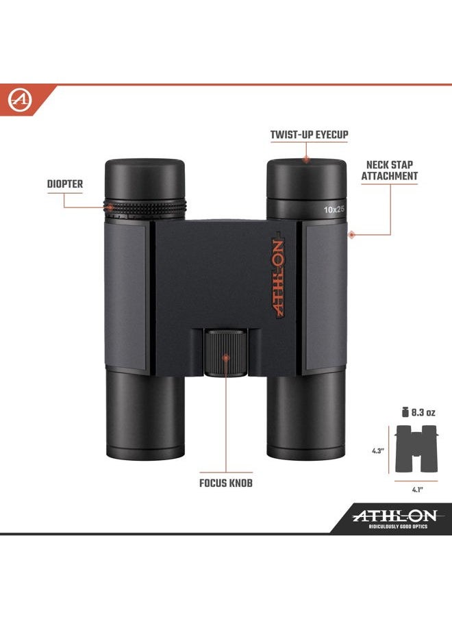 10x25 Midas G2 UHD Black Binoculars with Eye Relief for Adults and Kids, High-Powered Binoculars for Hunting, Birdwatching, and More