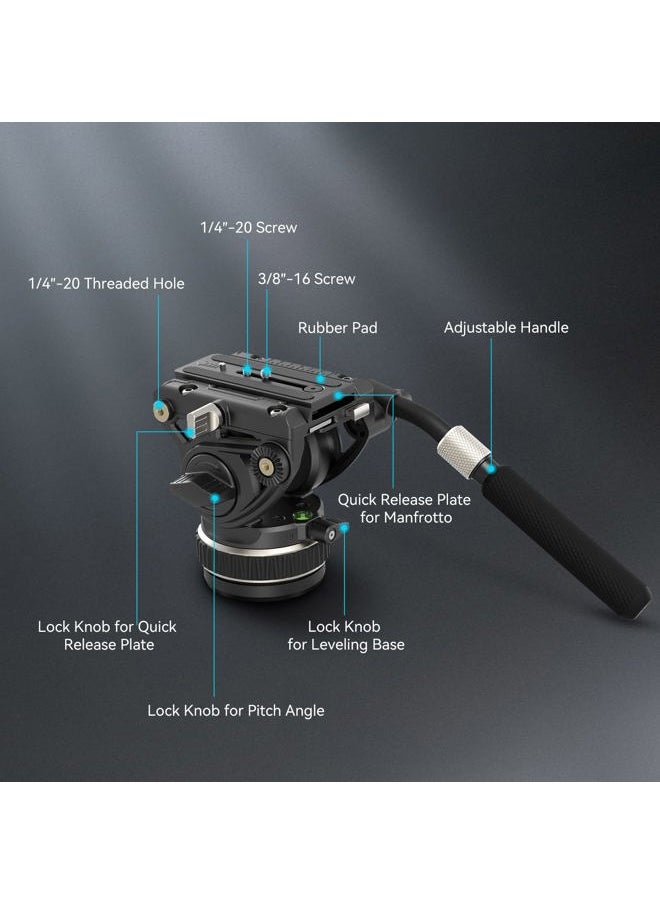 SmallRig DH10 Heavy Duty Tripod Fluid Video Head with Flat Base and Adjustable Handle, Quick Release Plate for Manfrotto Video Head Mount Plate, Load up to 22Ibs, for Video Cameras, DSLR Cameras 4165