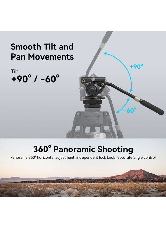 SmallRig DH10 Heavy Duty Tripod Fluid Video Head with Flat Base and Adjustable Handle, Quick Release Plate for Manfrotto Video Head Mount Plate, Load up to 22Ibs, for Video Cameras, DSLR Cameras 4165