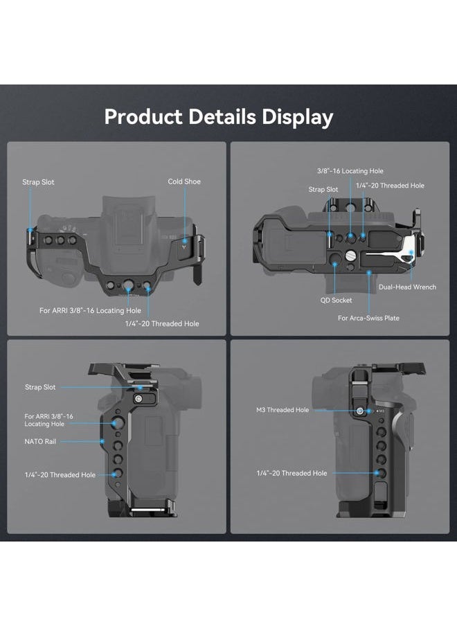 SmallRig R50 Cage for Canon R50 Camera, Aluminum Alloy with Quick Release Plate for Arca Stand, Cold Shoe, NATO Rail and Threaded Holes - 4214