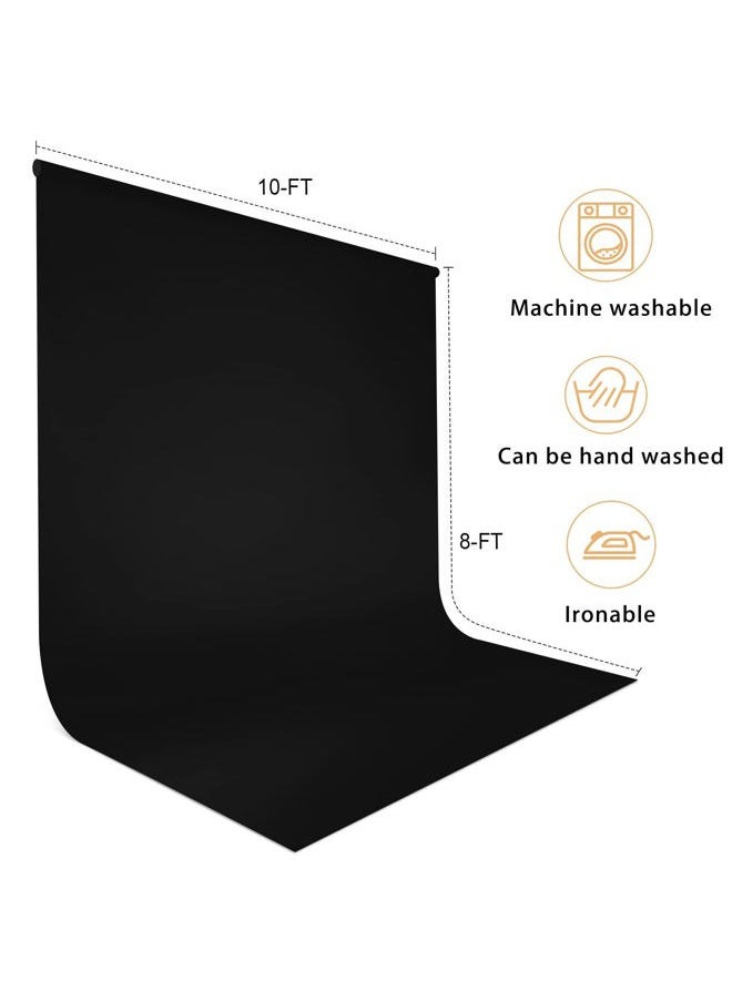 10x8 FT Black Backdrop Background for Photography, Chromakey High Density Polyester Fabric Black Photo Backdrop Curtain Screen Collapsible Seamless for Shoot Portraits Party Video Studio