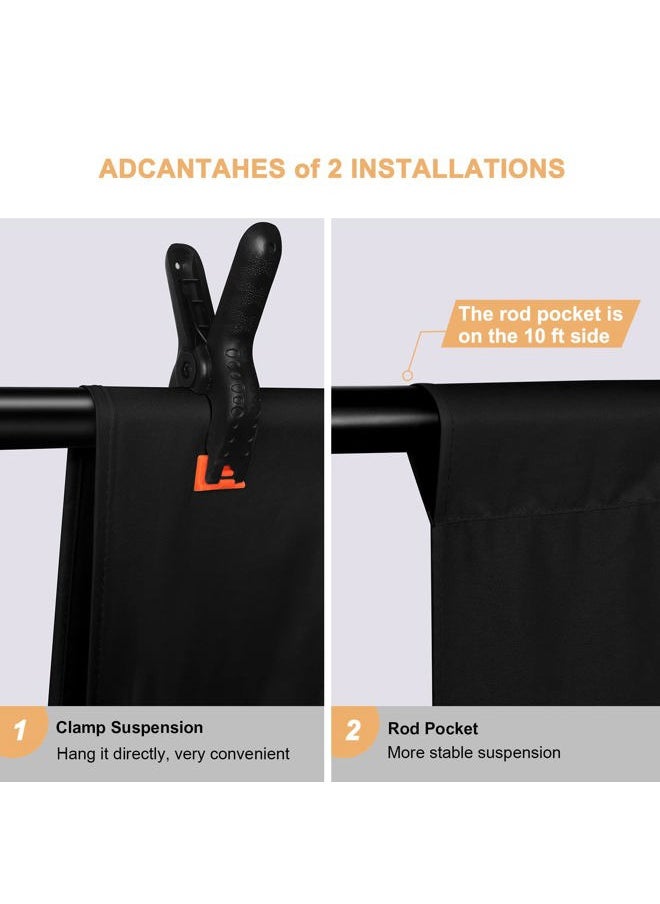 10x8 FT Black Backdrop Background for Photography, Chromakey High Density Polyester Fabric Black Photo Backdrop Curtain Screen Collapsible Seamless for Shoot Portraits Party Video Studio