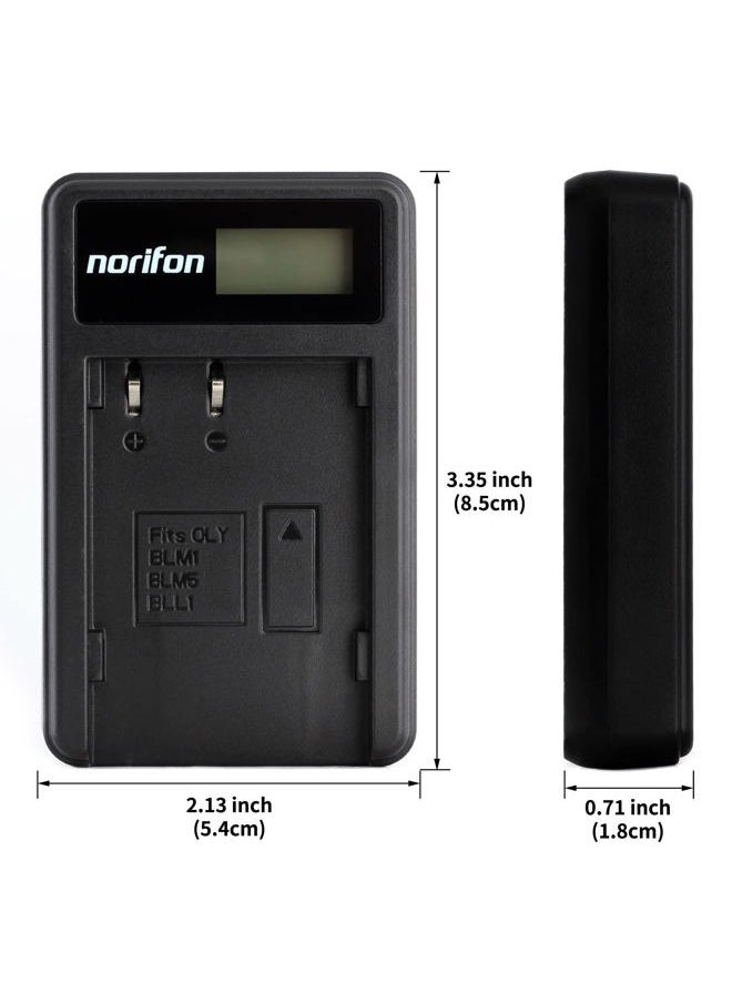 BLM-1 LCD USB Charger for Olympus C-5060 Wide Zoom, C-7070 Wide Zoom, C-8080 Wide Zoom, E-1, E-3, E-30, E-5, E-520, EVOLT E-300, EVOLT E-330, EVOLT E-500, EVOLT E-510 Camera and More