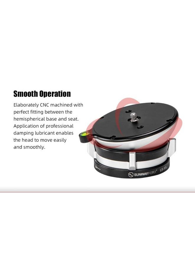 Sunwayfoto Black LB-90L 90mm Low Profile Leveling Base for Tripod w External Bubble Level & Butterfly Lock Collar +/-15° Tilt
