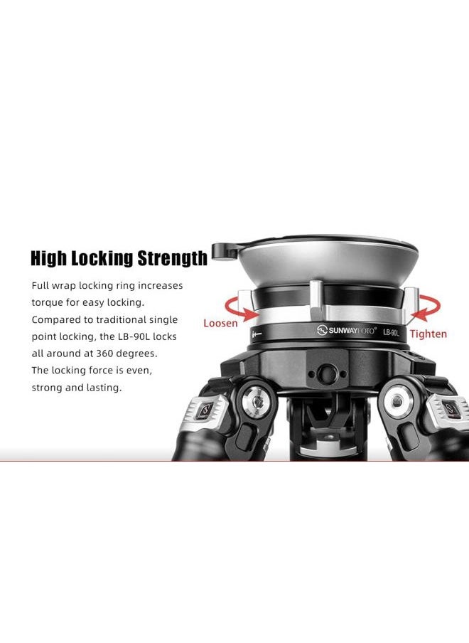Sunwayfoto Black LB-90L 90mm Low Profile Leveling Base for Tripod w External Bubble Level & Butterfly Lock Collar +/-15° Tilt