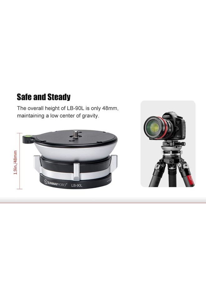 Sunwayfoto Black LB-90L 90mm Low Profile Leveling Base for Tripod w External Bubble Level & Butterfly Lock Collar +/-15° Tilt