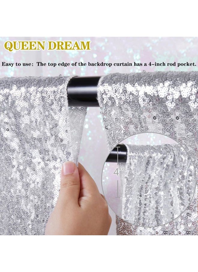 Silver Sequin Backdrop 2 Panels 2FTx8FT Christmas Party Backdrop Curtains Glitter Photo Background for Wedding Baby Shower Stage Decorations