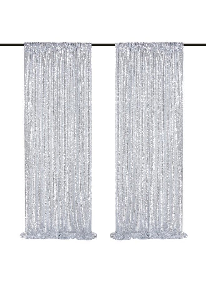 Silver Sequin Backdrop 2 Panels 2FTx8FT Christmas Party Backdrop Curtains Glitter Photo Background for Wedding Baby Shower Stage Decorations