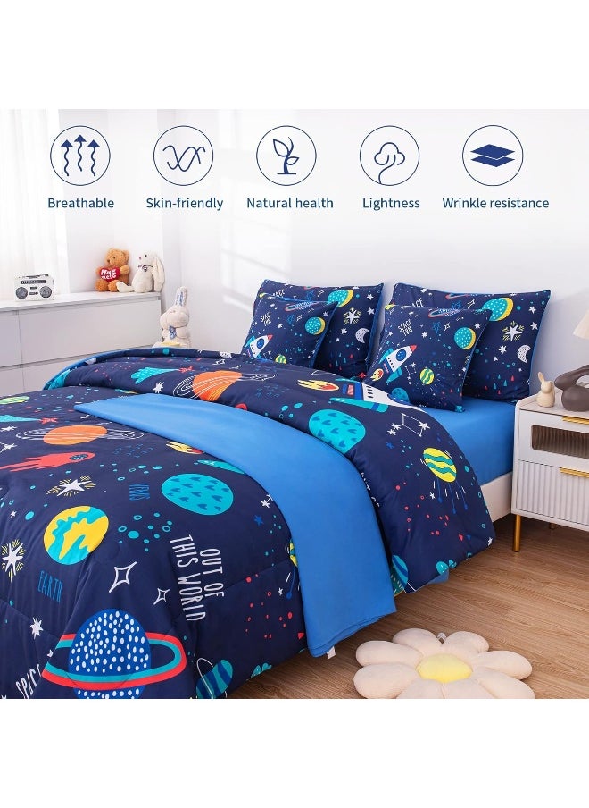 BQH Kids Bedding Sets for Boys Girls Space Bedding, Galaxy Bedding Full Size, Kids Comforter Sets Boys 7pieces, Full Size Bedding Sets with Comforter and Sheets