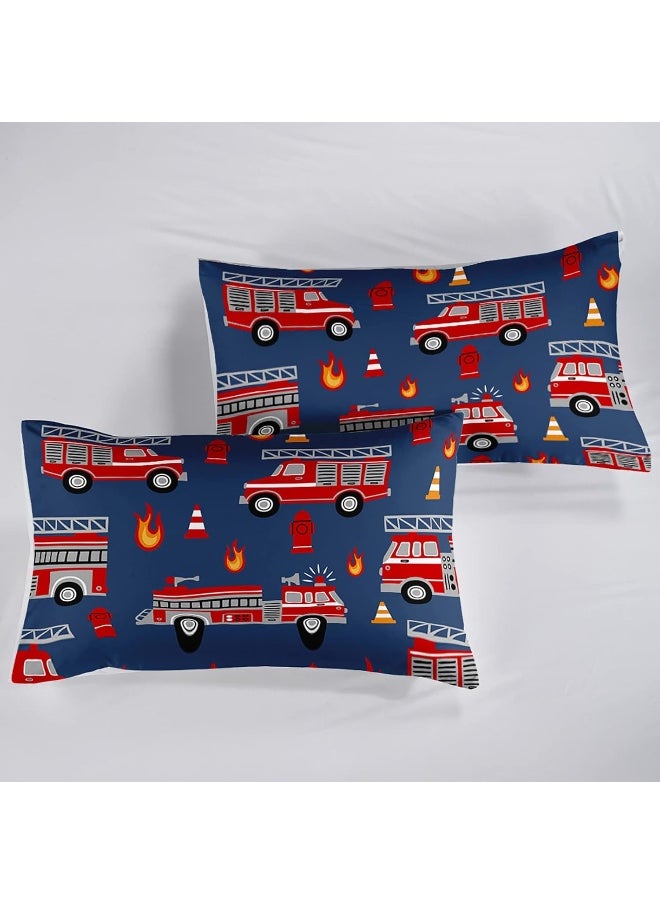 QOOMO Fire Truck Comforter Twin Size, Truck Kids Comforter Set, 3Pcs Bedding Set Printed Comforter with 2 Pillowcases, Down Alternative, Soft and Lightweight, for All Seasons