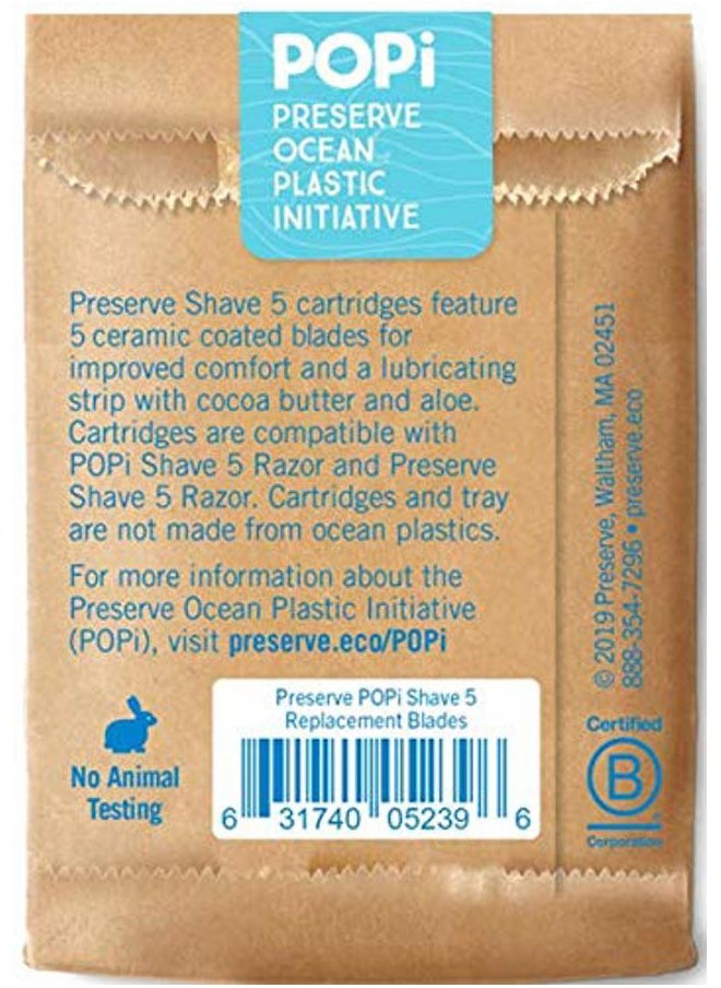 POPi Shave 5 Replacement Cartridges for Preserve POPi Shave 5 Razor (4 Count (Pack of 1))