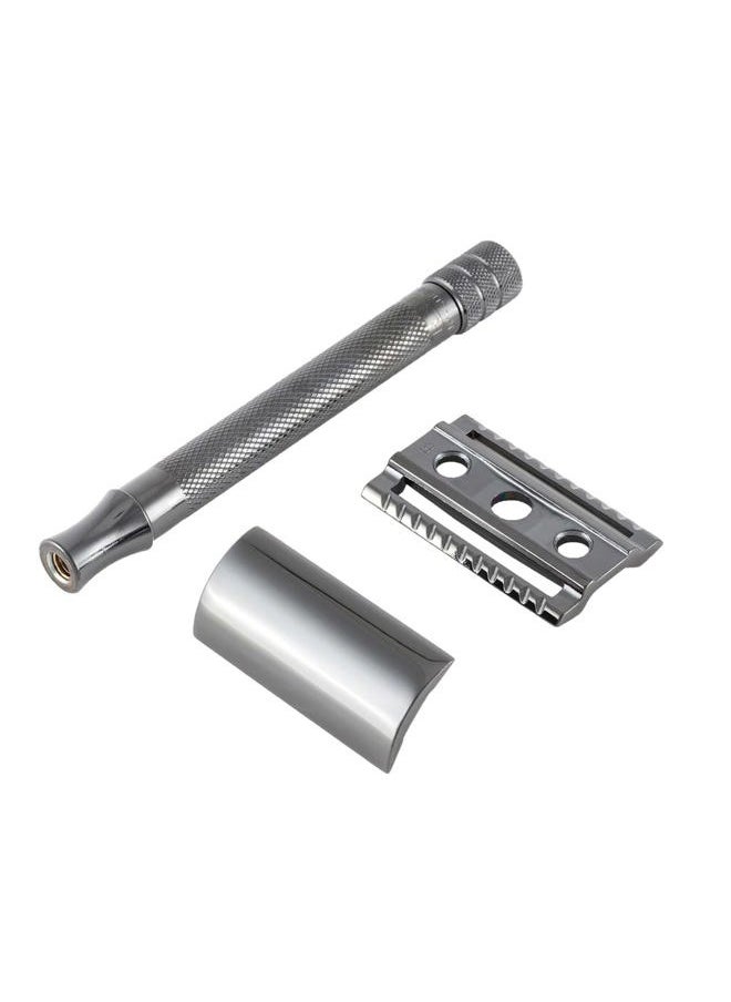 23B Double Edge Safety Razor - Black Long Knurled Brass Handle Made in Germany Plastic-Free Three Piece Design Closed Comb Straight Bar