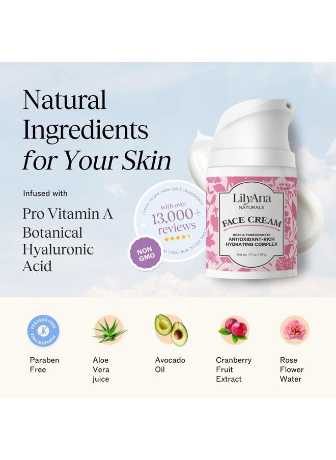 Face and Neck Moisturizer for Women and Men - Moisturizer Face and Neck Cream for Dry Skin and Dark Spot Brightening - Rose and Pomegranate Extracts - 1.7oz