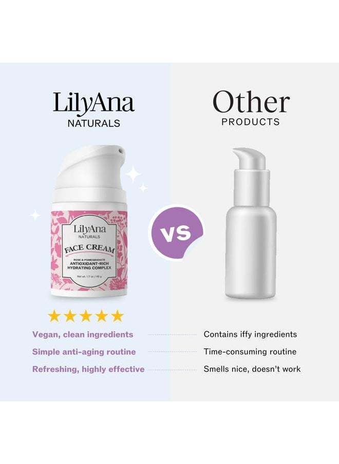 Face and Neck Moisturizer for Women and Men - Moisturizer Face and Neck Cream for Dry Skin and Dark Spot Brightening - Rose and Pomegranate Extracts - 1.7oz