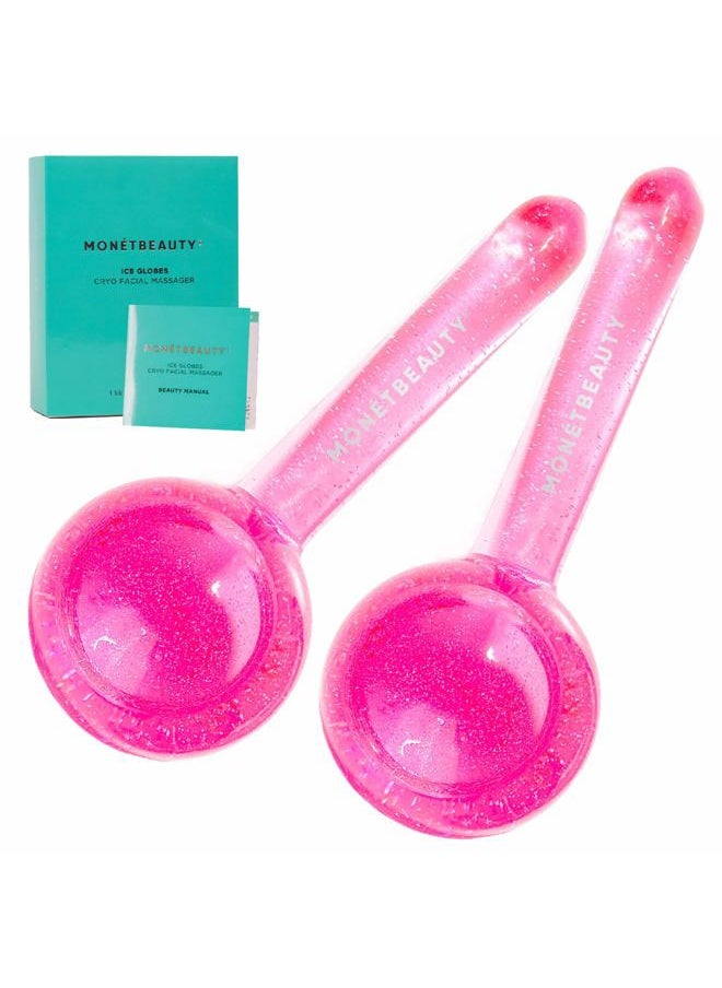 Ice Globes for Face, Freezer Safe and Highly Effective Facial Globes for Daily Beauty Routines, Face Roller to Tighten Skin, Reduce Puffiness, Enhance Circulation and Complexion (Pink)