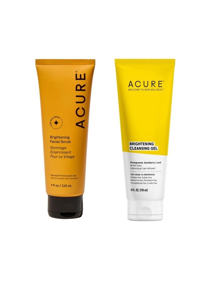 Bestselling Duo Kit - Brightening Facial Scrub & Cleansing Gel - All Skin Types - Cleanse With Pomegranate, Blackberry & Acai - Scrub With Sea Kelp & French Green Clay