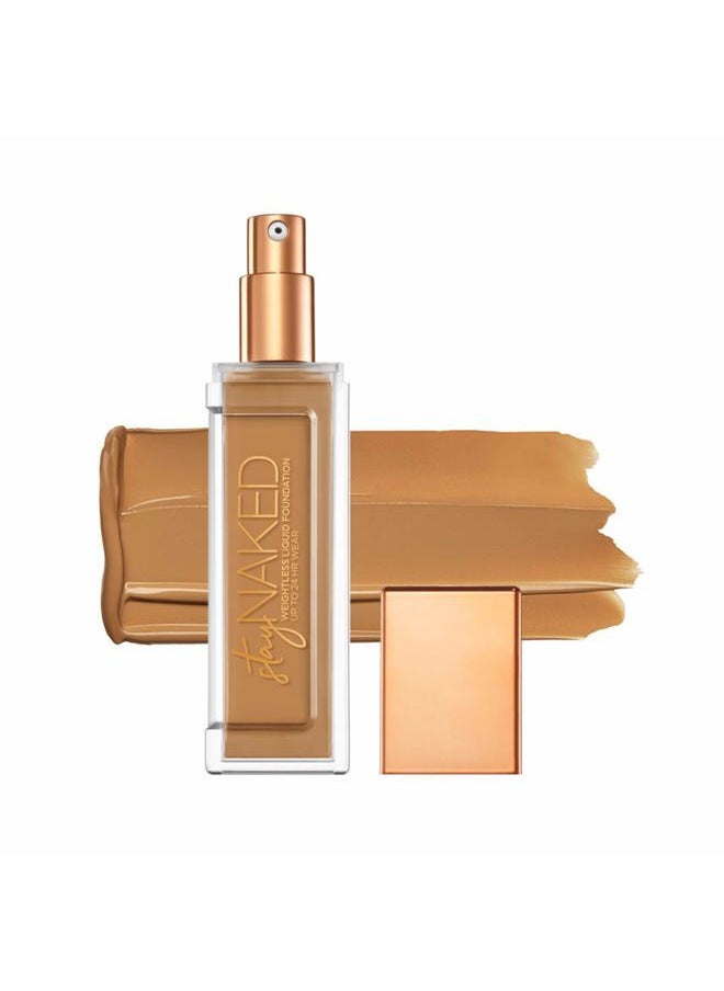 Urban Decay Stay Naked Weightless Liquid Foundation (60WY - Medium Dark Warm - Golden Undertone), Waterproof Face Makeup, Buildable Medium Coverage with No Caking, Real-Skin Matte Finish - 1 fl oz