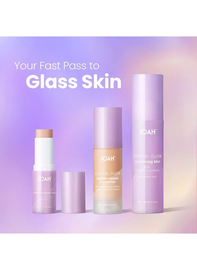 Crystal Glow Peptide-Infused Foundation, 2-in-1 Multitasking Korean Makeup with Blurring Face Primer, Luminizer, Hydration & Skin Defense for a Flawless Finish, 1.01 Oz, Tan Warm