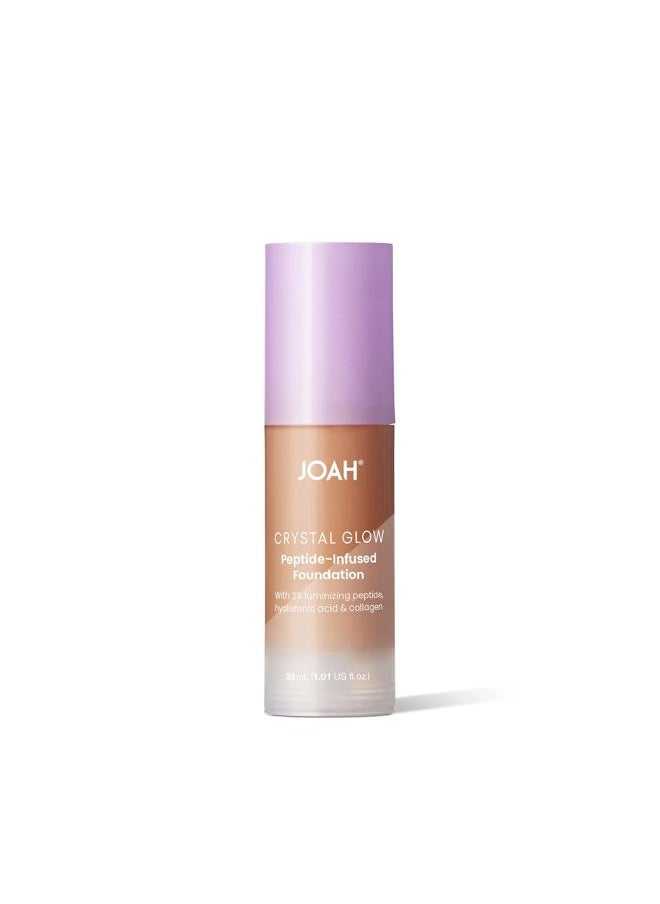 Crystal Glow Peptide-Infused Foundation, 2-in-1 Multitasking Korean Makeup with Blurring Face Primer, Luminizer, Hydration & Skin Defense for a Flawless Finish, 1.01 Oz, Tan Warm