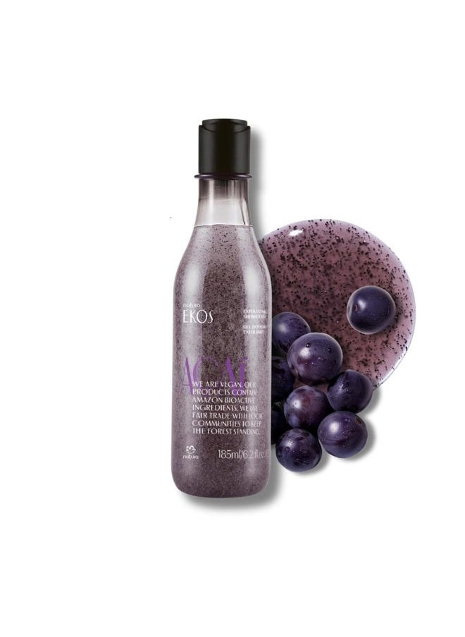 Ekos Açaí Revitalizing Exfoliating Shower Gel - Natural Exfoliants - Removes Impurities - Body Wash - Vegan Skin Care - Brazilian Beauty Secrets - Self Care & Body Care - 6.2 fl oz (185ml)