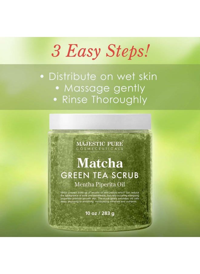Matcha Green Tea Body Scrub for All Natural Skin Care - Exfoliating Multi Purpose Body and Facial Scrub Moisturizes and Nourishes Face and Skin - 10 oz - Great Gift for Her