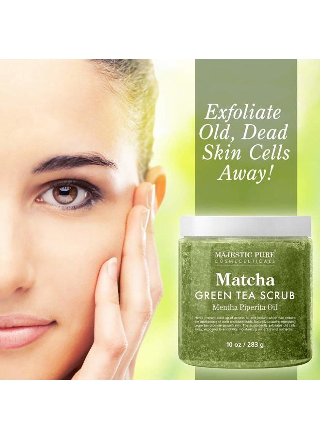 Matcha Green Tea Body Scrub for All Natural Skin Care - Exfoliating Multi Purpose Body and Facial Scrub Moisturizes and Nourishes Face and Skin - 10 oz - Great Gift for Her