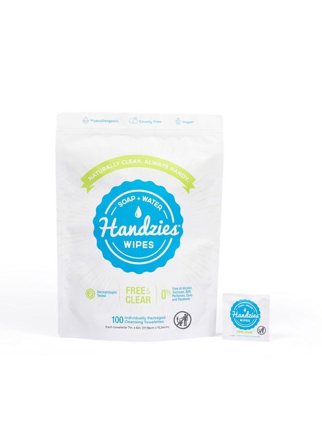 Natural Soap and Water Hand Wipes, Free and Clear, Individually Packaged Singles (100)