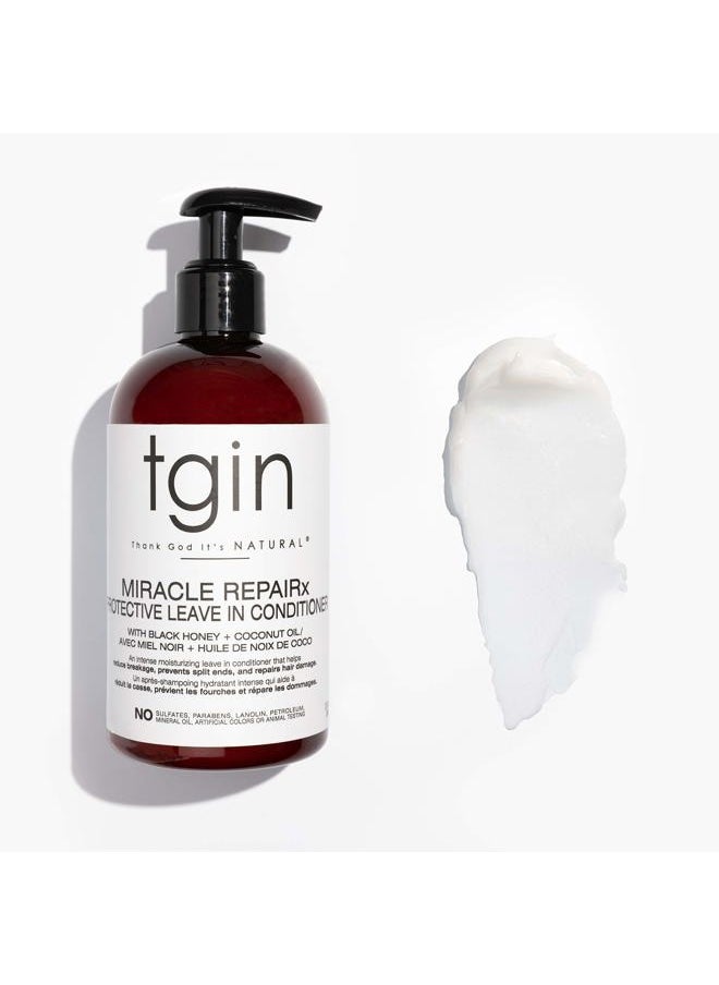 tgin Miracle RepaiRx Protective Leave In Conditioner for Curly, Coily, and Wavy Hair, with Biotin and Black Castor Oil, Repairs and Restores Damaged, Color-Treated Hair, 13 oz