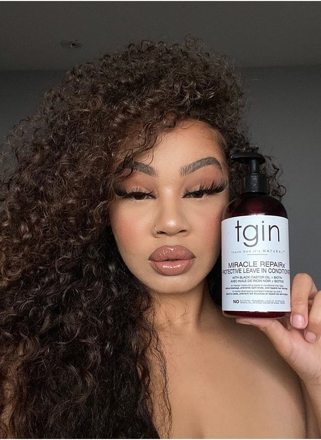 tgin Miracle RepaiRx Protective Leave In Conditioner for Curly, Coily, and Wavy Hair, with Biotin and Black Castor Oil, Repairs and Restores Damaged, Color-Treated Hair, 13 oz