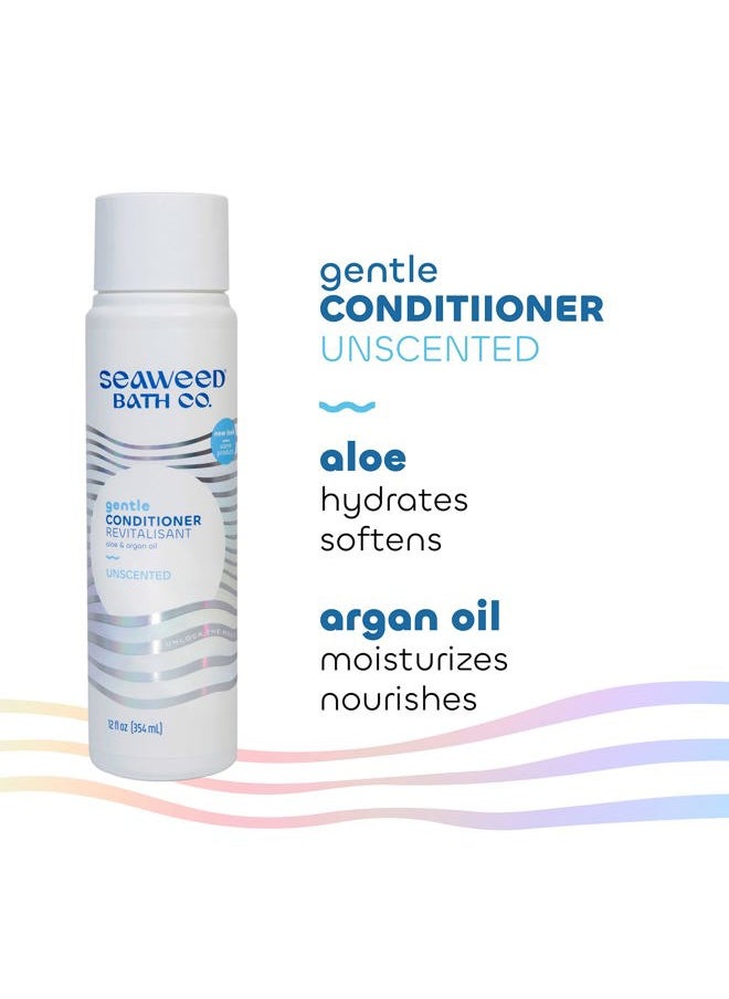 Seaweed Bath Co. Gentle Conditioner, Unscented, 12 Ounce, Sustainably Harvested Seaweed, Aloe, Argan Oil, for Sensitive Scalps